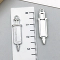 Silver syringe alloy charms for DIY jewelry making with metric ruler size reference - Small Silver White Syringe