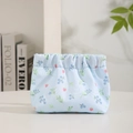 Mini waterproof pouch with blueberry and strawberry print in light blue fabric finish - Drawstring Style / Blueberry