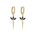 Detail of 18K gold plated earring with black marquise gems and sharp cone tassel pendant - Gold with Black Zircon