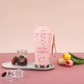 Pink sakura stainless steel vacuum coffee mug with flower pattern and carrying strap - Summer Pink Peach Blossom