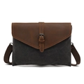 Bolso bandolera vintage de lona gris oscuro con solapa marrón y correa tejida - Negro