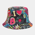 Detail view of retro 80s pop art graffiti prints on a reversible black bucket hat - M (56-58cm) / Classic Nostalgic Black 10# (10#色)