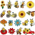 Set di 20 toppe ricamate con girasoli e api per decorazioni fai-da-te di vestiti - Collezione a Tema Ape Girasole (W18MF-216-YT 一套18个)