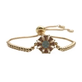 Adjustable golden bracelet with octagonal charm featuring colorful zircon stones - Bead Box Chain