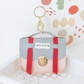 Miniature PU leather coin purse keychain in grey and pink with golden metal clasp - Red Series