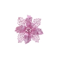 Detail of pink hollow poinsettia flower with glitter sequins for Christmas tree decor - 8.5cm / Pink