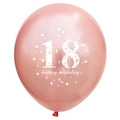 Rose gold 18th birthday latex balloon with white happy birthday print and stars - Rose Gold