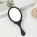 Handheld vanity mirror with vintage black floral lace pattern and portable handle - Black