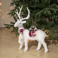 White Christmas reindeer figurine, medium size 58cm, plush body with festive red scarf - Medium Size Reindeer / 600g