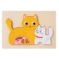 3D wooden puzzle set featuring a cute cartoon cat family for early childhood learning - Kitten Group