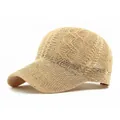 Breathable beige crochet baseball cap with hollow floral patterns and silver sequins - Dark Khaki