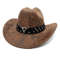Dettaglio cappello da cowboy con trama a serpente e ornamento in metallo a testa di toro - M(56-58cm) / Cachi Serpente