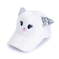 Casquette blanche pour fille avec oreilles à paillettes et chat brodé sur le devant - Blanc