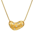 Golden bean pendant necklace with clear crystals and matte finish on a snake chain - Gold Bean Shape With Zirconia Style (MS-567)