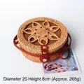 Handmade round rattan crossbody bag with floral weave pattern and brown leather strap - Teardrop Flower Leather Buckle 20*8cm