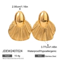 Boucles d'oreilles créoles dorées en acier inoxydable avec motif de coquillage - Or (JDEW2407024)