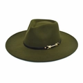 Close-up of dark green fedora with black leather band and gold metal buckle detail - M (56-58cm) / Army Green