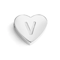 Polished heart-shaped stainless steel pendant featuring a hollow letter V design - Letter V (Silver)