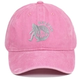 Close-up of BELIEVE Sasquatch embroidery on pink washed cotton vintage baseball cap - Adjustable / Pink