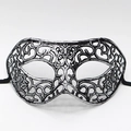 Masque vénitien demi-visage argent et noir en filigrane pour fête d'Halloween - Tête Plate Ajourée Argent