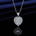 Silver plated heart-shaped pendant necklace with large clear cubic zirconia stone - Heart Necklace Xl-120