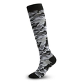 Gray camouflage compression socks with black toe and cuff for sports and support - Black Camouflage
