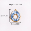 Blauw-witte bloemenhanger van roestvrij staal, 32mm bij 25mm, met een gewicht van 4,7g - Onregelmatige Ring met Krulpatroon (Stijl 2)