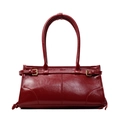 Bolso tote de cuero rojo para mujer con acabado brillante y correas laterales ajustables - Burdeos