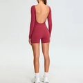 Red long sleeve open back yoga bodysuit with slim fit design for women's fitness - XL / Cherry Red