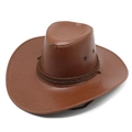 Classic brown western cowboy hat with faux leather texture and woven rope band decoration - M (56-58cm) / Khaki