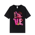 Classic black crewneck T-shirt with leopard lip LOVE graphic and soft cotton texture - XS / Black