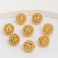 Set de ocho cuentas huecas chapadas en oro de 14k con textura granulada para joyería artesanal - 10mm / Chapado en Oro de 18K