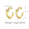 Detail view of 18K gold plated C-shaped ear cuffs with five zircon stones and dimensions - KE0248 Five Zirconia Top