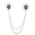Spilla da colletto stile reale con gemme a goccia blu scuro e catenine dorate - Base Oro Strass Blu Turchese