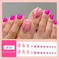 Press-on toenails JY131 featuring bright rose red abstract wave design, 24 pieces set - JY131 Rose Red Streamer