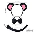 Three-piece mouse costume set with round ear headband, bow tie, and long black tail - Black 3-Piece Set / Black