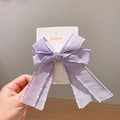 Light purple bow hair clip with long tassels and soft translucent fabric for girls - Purple