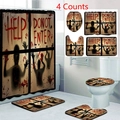Detail of Halloween bloody handprint shower curtain set with bath mat and toilet covers - Blood Stains Help (24-3)