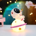 Cute astronaut moon night light with golden telescope and glowing purple ring base - Girly Style / 999-2 Astronaut Telescope Planet Light / Pink