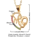 Gold plated Mom heart pendant necklace with colorful zircon stones and dimensions - Gold-D371