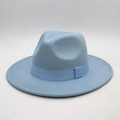 Elegant light blue wide-brimmed felt fedora hat featuring a stylish ribbon band detail - Sky Blue