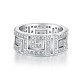 Anello largo in argento sterling S925 con motivo geometrico e pavé di zirconi pieni - US 5 / Argento (Zirconia Bianca)