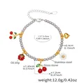 Kralenarmband van roestvrij staal met kers madeliefje hart en lieveheersbeestje - Color Block / 17.5+5CM