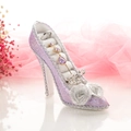 Purple glitter high heel jewelry stand with ring slots and elegant lace trim - Colorful Purple