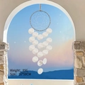 Handmade white seashell wind chime wall hanging for home decor, 16x59cm size - Finished Product / Moon Shell Wind Chime-Grey