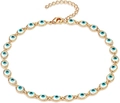 Minimalist gold evil eye anklet with blue and white charms and adjustable lobster clasp - Gold Cyan Bracelet