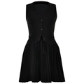 Two-piece black vest and pleated skirt set with V-neck and drawstring waist details - S / Black