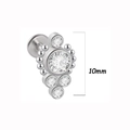 Silver stainless steel lip stud with vertical cluster of clear round cubic zirconia - Ten-Millimeter Cluster Design Style (18 silver) / 1.2*8mm / Silver