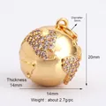 Golden globe pendant with zircons, micro-inlaid jewelry accessory 20mm x 14mm size - L93 Sphere