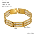 Bracciale a doppio strato in acciaio placcato oro 18K con perle bianche, 21cm - Oro-Perline Bianche